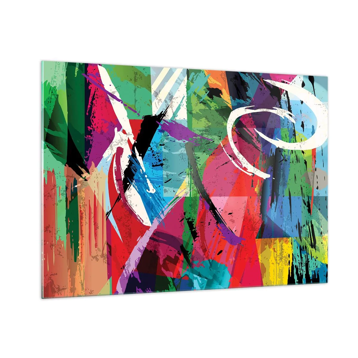 Obraz na szkle - Kolorowa abstrakcja z dynamicznymi kształtami i teksturami - 100x70cm - Szybko, żywo i skocznie - Nowoczesna dekoracja ścienna do salonu, kuchni i sypialni ARTTOR