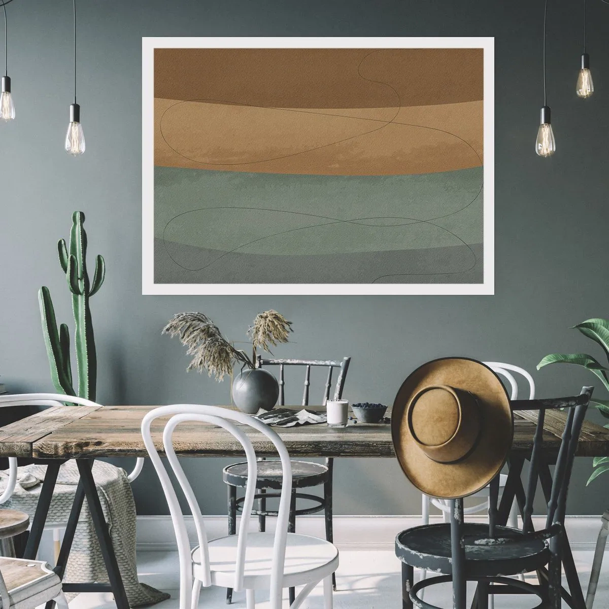 Plakat - Abstrakcyjna kompozycja w naturalnych odcieniach ziemi - 100x70cm - Kompozycja horyzontalna - Nowoczesna dekoracja ścienna do salonu i sypialni ARTTOR