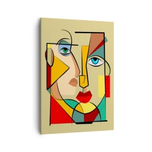 Obraz na płótnie - Kolorowy abstrakcyjny portret w stylu kubistycznym - 50x70cm - Dobrana para - Nowoczesna dekoracja ścienna do salonu, kuchni i sypialni ARTTOR