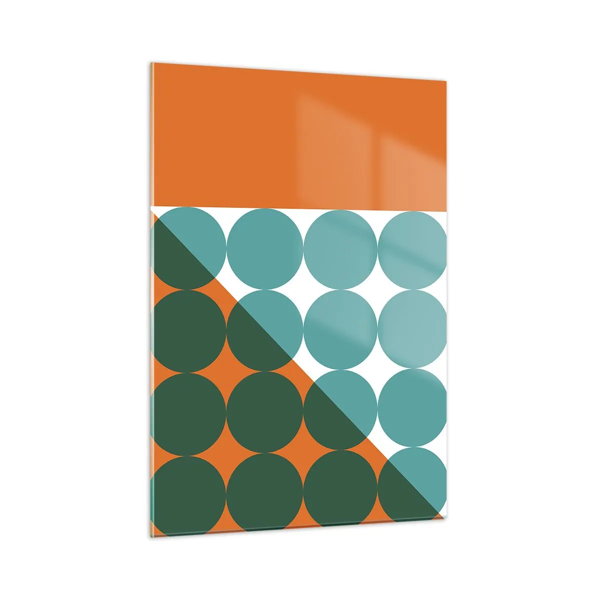 Obraz na szkle - Abstrakcyjna kompozycja geometryczna z okręgami i trójkątem - 50x70cm - W górę i na skos - Nowoczesna dekoracja ścienna do salonu, kuchni i sypialni ARTTOR