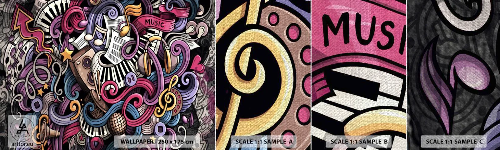 Fototapeta Próbka Premium Canvas - Skomplikowana melodia - Muzyka, Mural, Graffiti - 100x30 cm