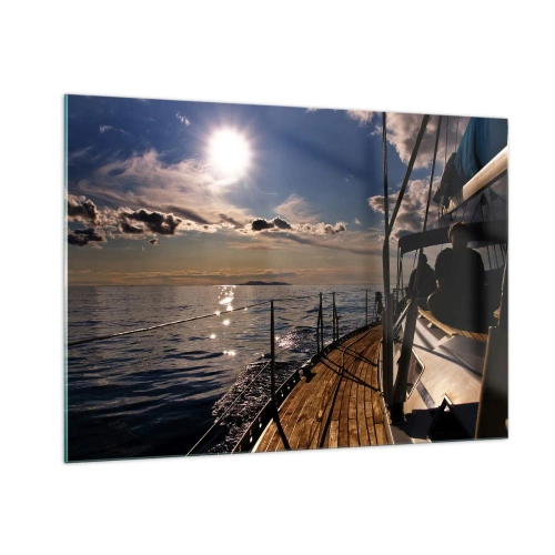 Obraz na szkle - Rejs żaglówką w stronę zachodzącego słońca - 100x70cm - Pod żaglami w stronę słońca - Nowoczesna dekoracja ścienna do salonu, kuchni i sypialni ARTTOR