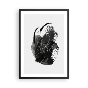 Plakat w czarnej ramie - Abstrakcyjna kompozycja w czerni z delikatnymi złotymi liniami - 50x70cm - Wysnute z czerni - Nowoczesna dekoracja ścienna do salonu i sypialni ARTTOR