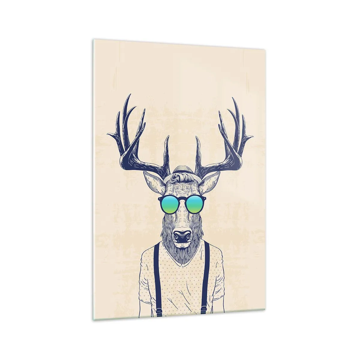 Obraz na szkle - Stylizowany jeleń w okularach przeciwsłonecznych - 70x100cm - A kogo się spodziewałeś? - Nowoczesna dekoracja ścienna do salonu i sypialni ARTTOR