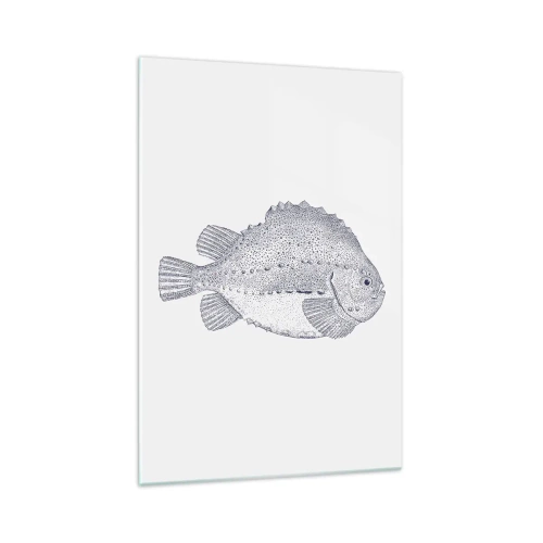 Obraz na szkle - Czarno-biały rysunek ryby na białym tle w stylu minimalistycznym - 70x100cm - Do albumu przyrodnika - Nowoczesna dekoracja ścienna do salonu i sypialni ARTTOR