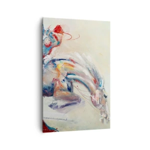 Obraz na płótnie - Dynamiczny obraz konia w abstrakcyjnym stylu artystycznym - 80x120cm - Trzymaj się, lecimy - Nowoczesna dekoracja ścienna do salonu i sypialni ARTTOR