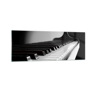 Obraz na szkle - Fortepianowe klawisze w eleganckim czarno-białym ujęciu - 140x50cm - Harmonia kształtów i barw - Nowoczesna dekoracja ścienna do salonu i sypialni ARTTOR