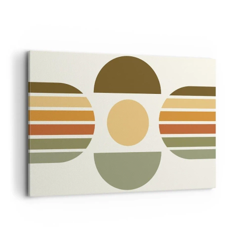 Obraz na płótnie - Geometryczna kompozycja z półokręgami i paskami w odcieniach ziemi - 120x80cm - W kolorach ziemi - Nowoczesna dekoracja ścienna do salonu, kuchni i sypialni ARTTOR