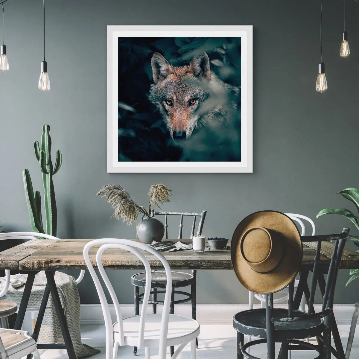 Plakat w białej ramie - Łowca - 60x60 cm