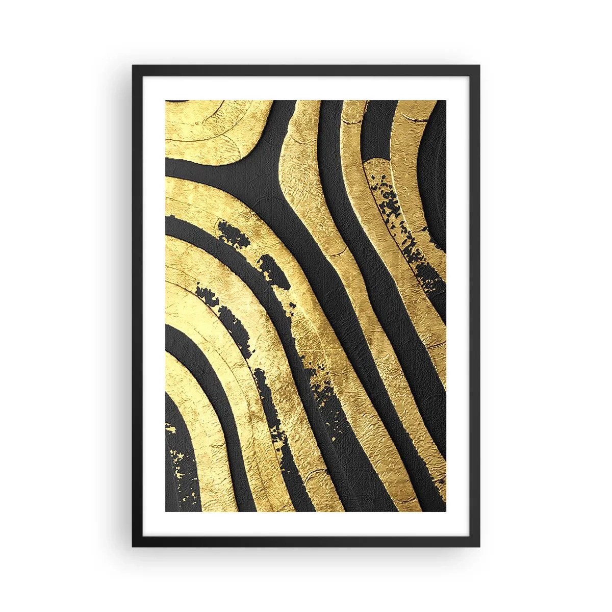 Plakat w czarnej ramie - Złote linie na tle ciemnego tła - 50x70cm - Wszystko płynie - Nowoczesna dekoracja ścienna do salonu i sypialni ARTTOR