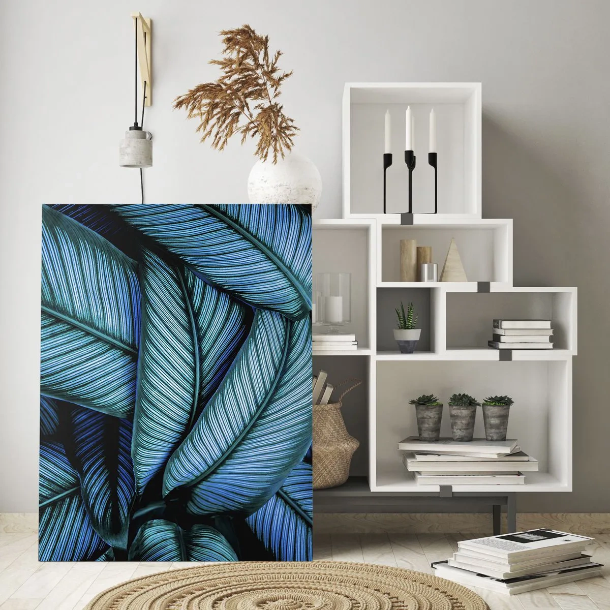 Obraz na szkle - Zbliżenie turkusowych liści o intensywnej strukturze - 50x70cm - Linie życia - Nowoczesna dekoracja ścienna do salonu, kuchni i sypialni ARTTOR