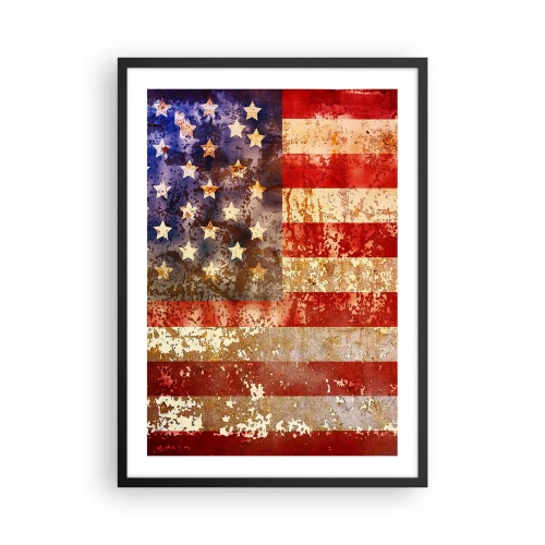 Plakat w czarnej ramie - Flaga USA w stylu vintage z efektem postarzenia - 50x70cm - Chwała nie przemija - Nowoczesna dekoracja ścienna do salonu i sypialni ARTTOR