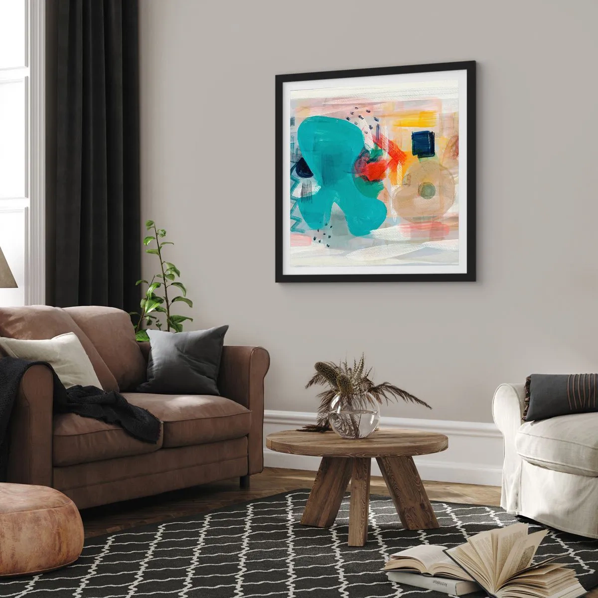 Plakat w czarnej ramie - Kolorowa gra - 60x60 cm