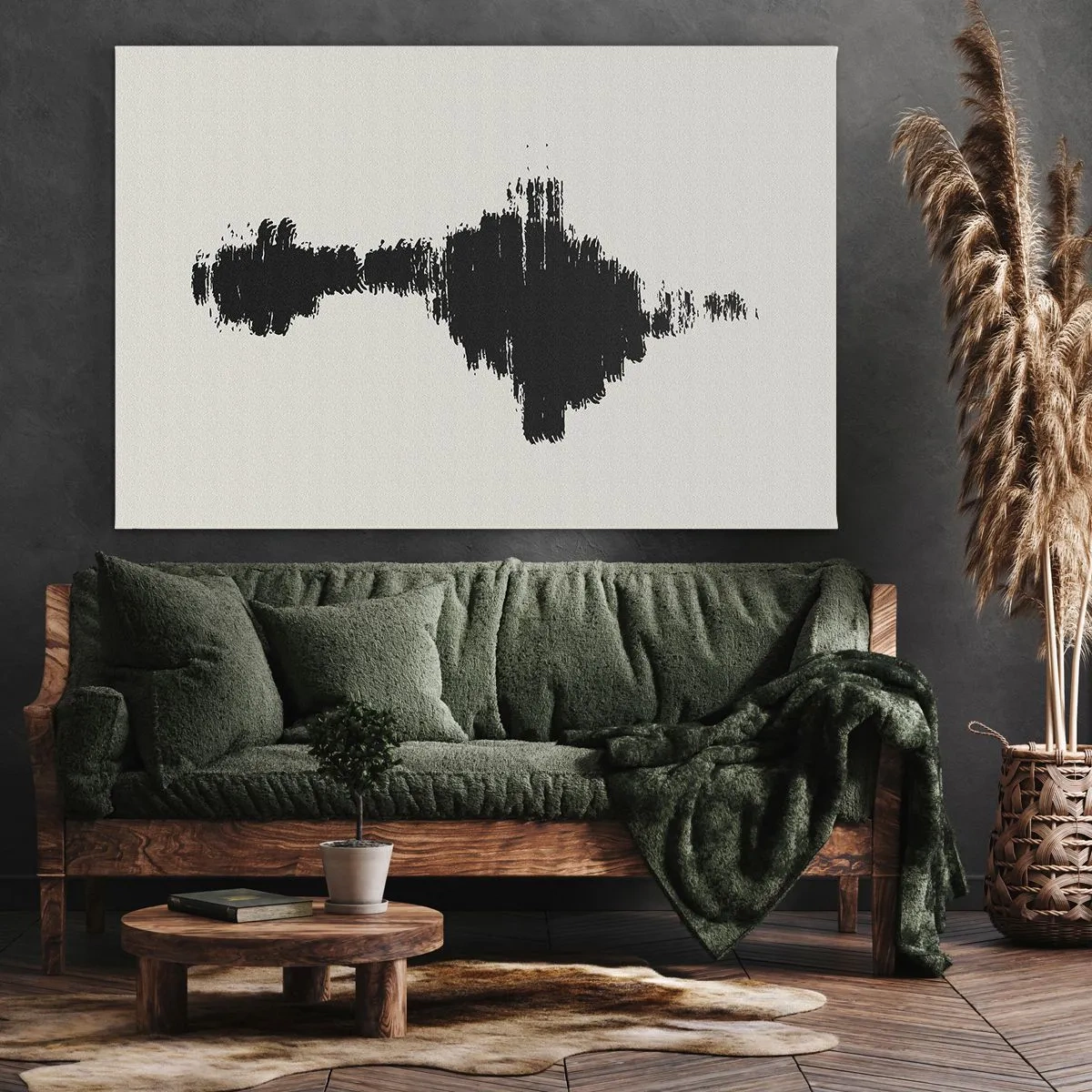 Obraz na płótnie - Abstrakcyjny motyw przypominający falę dźwiękową w minimalistycznym stylu - 70x50cm - Drgania wyobraźni - Nowoczesna dekoracja ścienna do salonu i sypialni ARTTOR