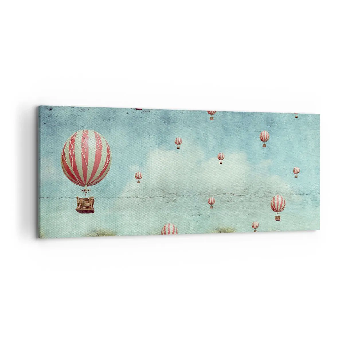 Obraz na płótnie - Retro balony na tle błękitnego nieba i zieleni - 120x50cm - Wolni od zgiełku życia - Nowoczesna dekoracja ścienna do salonu i sypialni ARTTOR