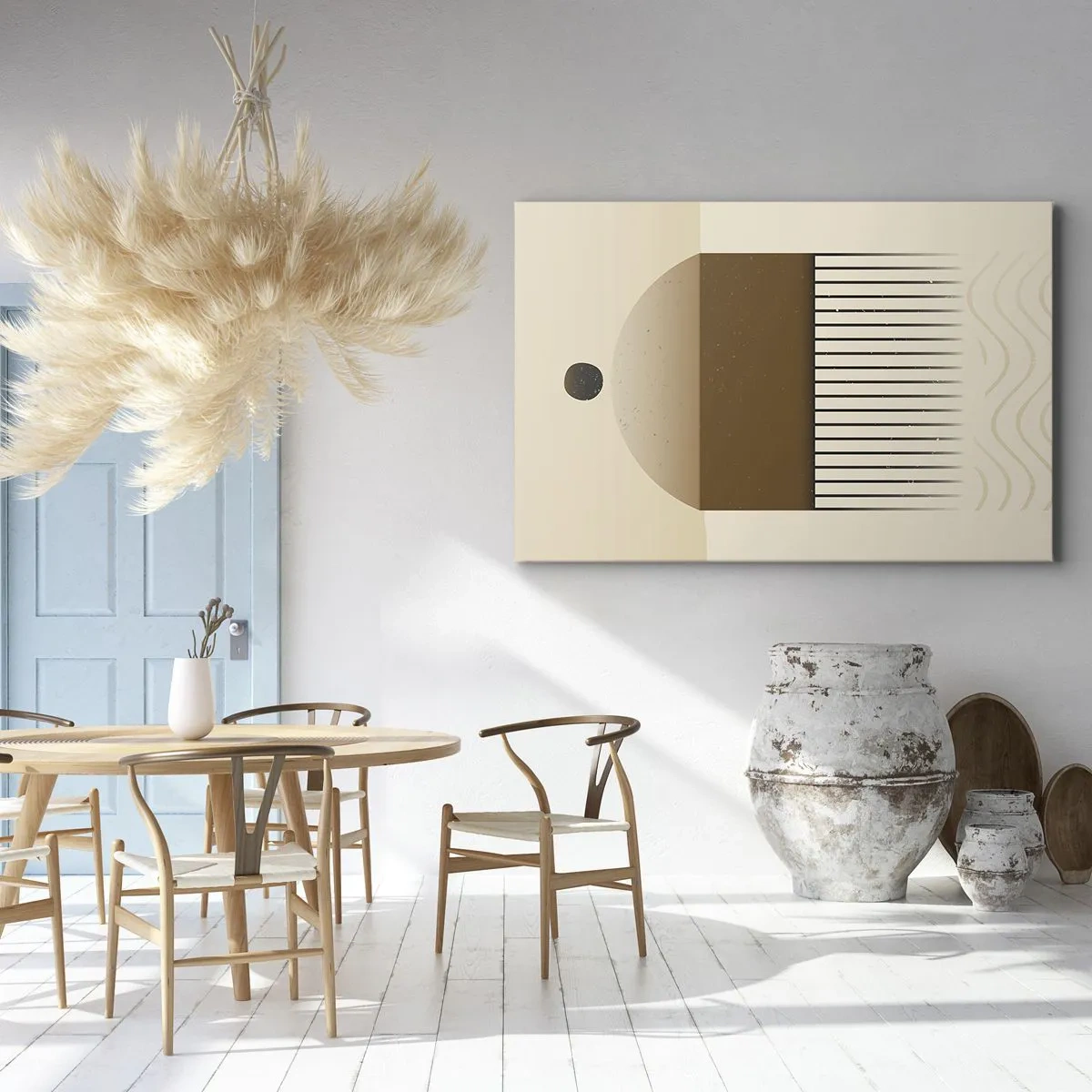 Obraz na płótnie - Abstrakcyjna kompozycja geometryczna w beżach i brązach - 100x70cm - Różne stany - Nowoczesna dekoracja ścienna do salonu, kuchni i sypialni ARTTOR