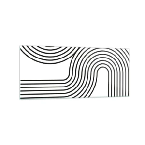 Obraz na szkle - Abstrakcyjny obraz z czarnymi liniami tworzącymi geometryczne wzory na białym tle - 120x50cm - Na zakręcie - Nowoczesna dekoracja ścienna do salonu i sypialni ARTTOR