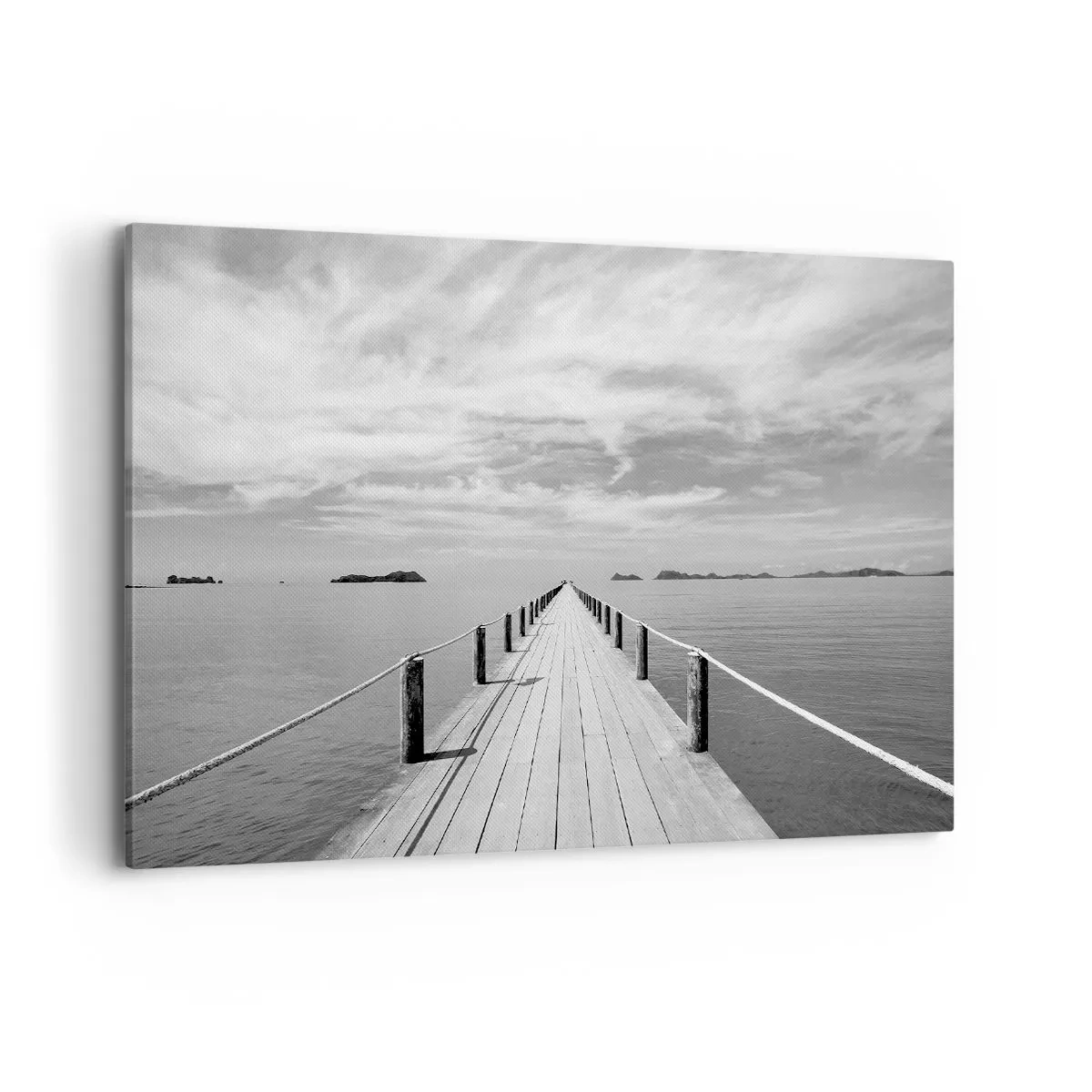 Obraz na płótnie - Drewniane molo prowadzące w dal nad spokojnym morzem - 120x80cm - A może podróż… - Nowoczesna dekoracja ścienna do salonu, kuchni i sypialni ARTTOR