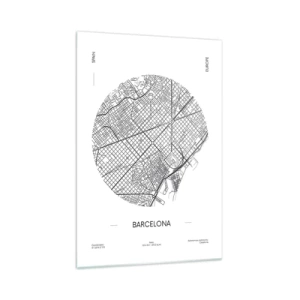 Obraz na szkle - Mapa Barcelony w minimalistycznym, czarno-białym stylu - 70x100cm - Anatomia Barcelony - Nowoczesna dekoracja ścienna do salonu i sypialni ARTTOR