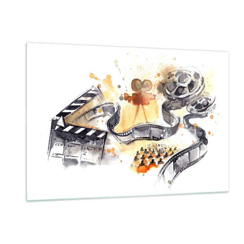 Obraz na szkle - Filmowa taśma i kamera w artystycznej kompozycji - 120x80cm - W krainie snów - Nowoczesna dekoracja ścienna do salonu, kuchni i sypialni ARTTOR