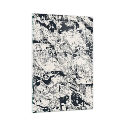Obraz na szkle - Abstrakcyjna kompozycja w czerni i bieli z dynamicznym układem - 80x120cm - Przenikanie przeciwieństw - Nowoczesna dekoracja ścienna do salonu i sypialni ARTTOR