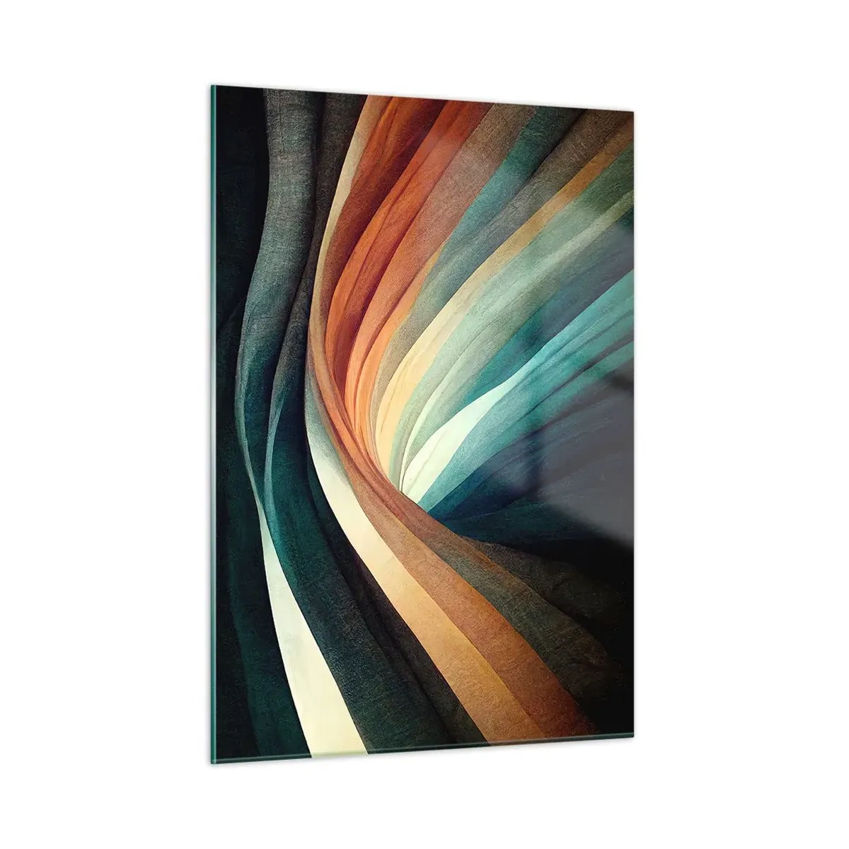 Obraz na szkle - Kolorowe fale w odcieniach turkusu, pomarańczu i beżu - 50x70cm - Utkane z barw - Nowoczesna dekoracja ścienna do salonu, kuchni i sypialni ARTTOR