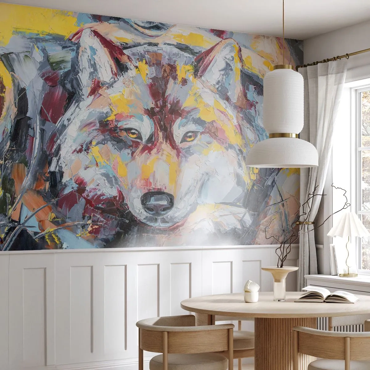 Fototapeta Premium Canvas - Spokój wśród bliskich - Abstrakcja, Wilk, Malarstwo - 250x175 cm