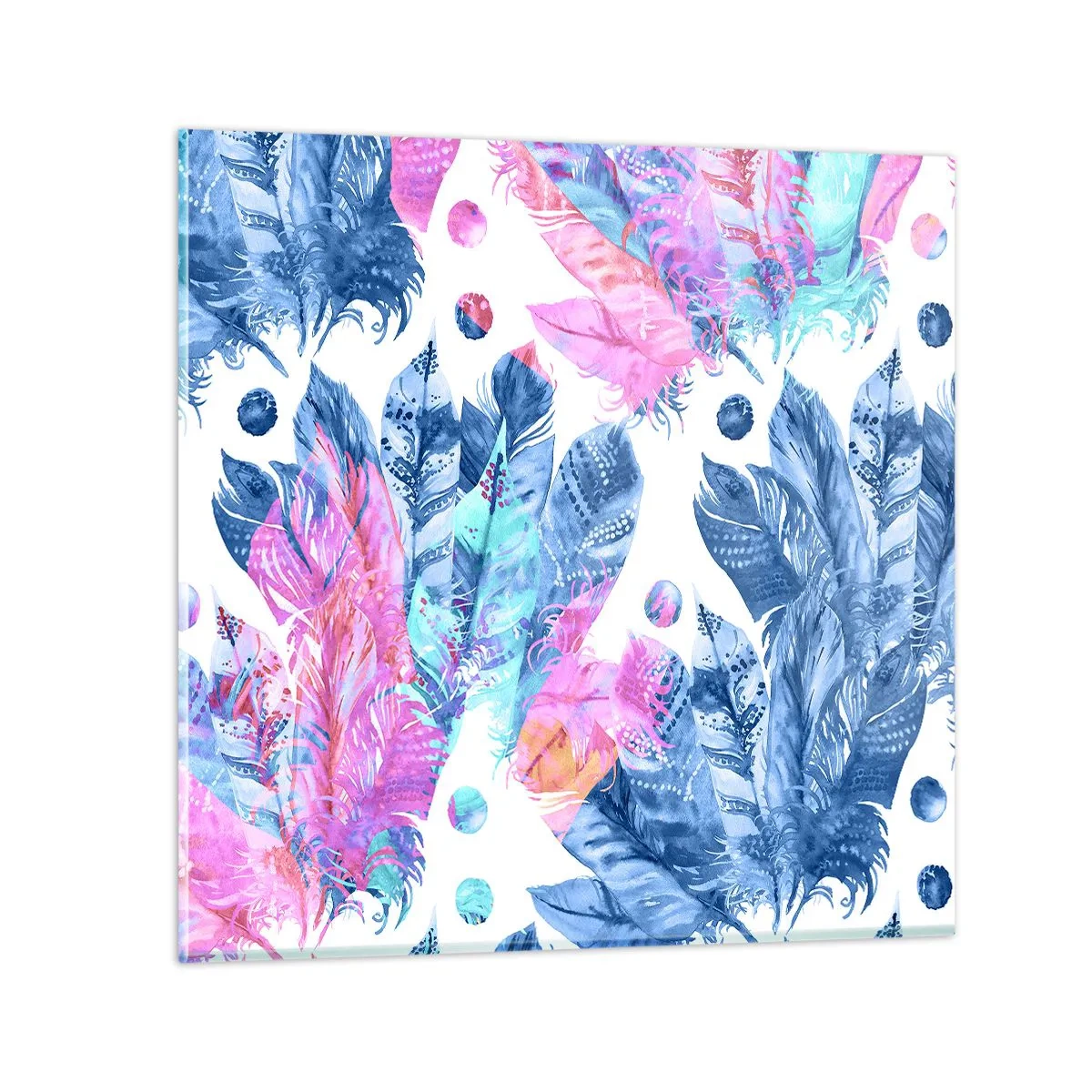 Obraz na szkle - Pióropusze w różu i błękicie - 70x70 cm