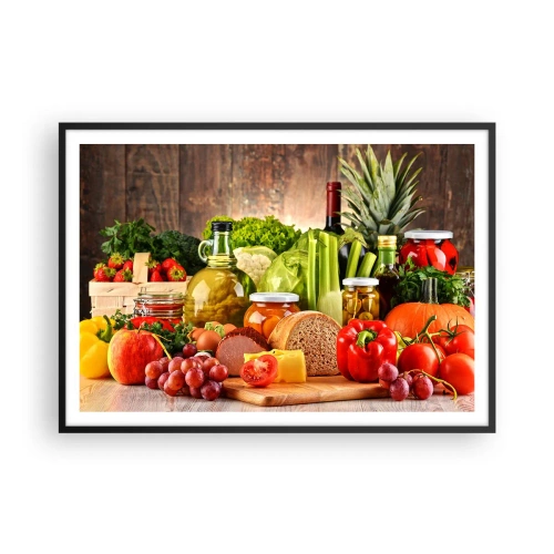 Plakat w czarnej ramie - Kolorowe owoce, warzywa i produkty spożywcze - 100x70cm - Wędzone, pieczone, marynowane - Nowoczesna dekoracja ścienna do salonu i sypialni ARTTOR