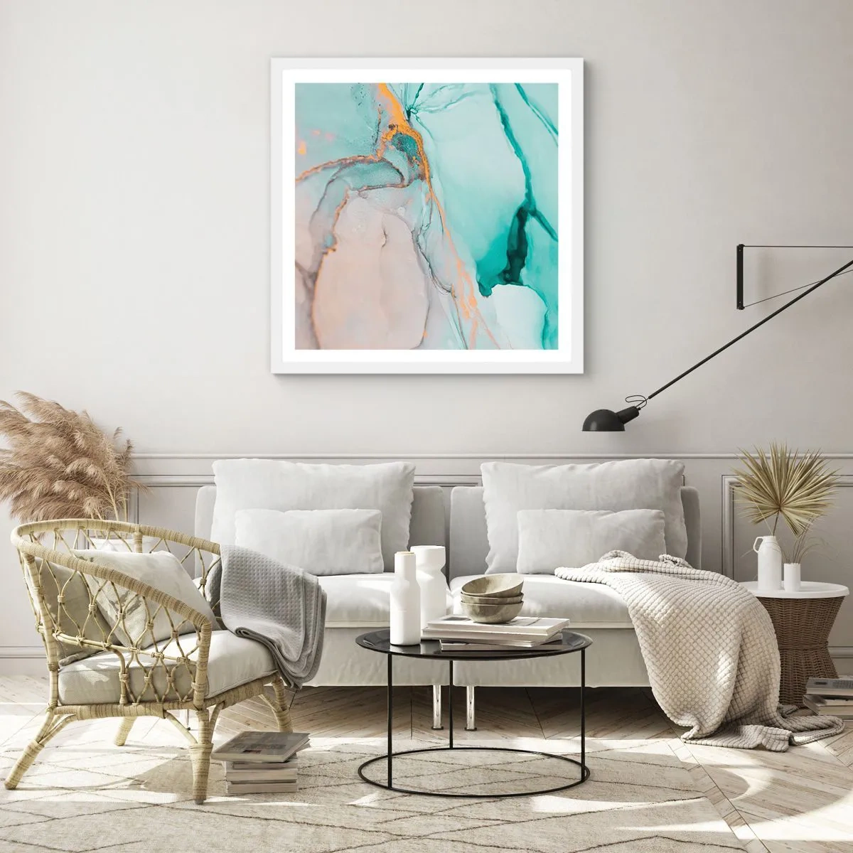 Plakat w białej ramie - Taniec kształtów i barw - 50x50 cm