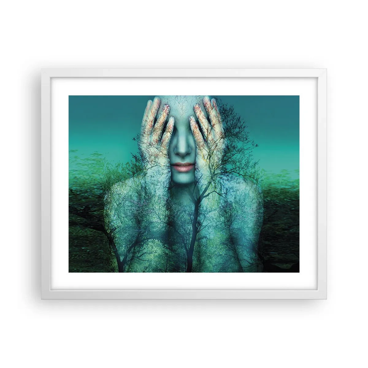 Plakat w białej ramie - Zanurzona w błękicie - 50x40 cm
