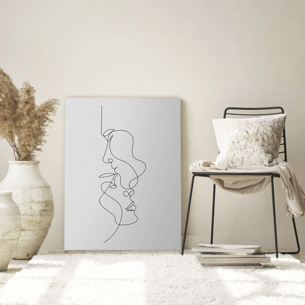 Obraz na szkle - Minimalistyczny rysunek dwóch twarzy w jednym ciągu linii - 70x100cm - Żar rzewnych żądz - Nowoczesna dekoracja ścienna do salonu i sypialni ARTTOR
