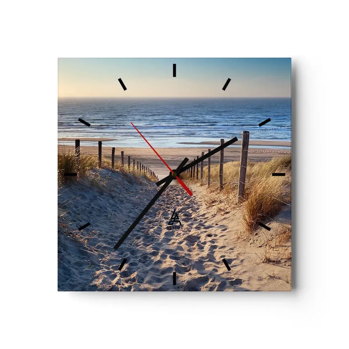 Zegar ścienny - Ścieżka przez wydmy prowadząca na plażę - 30x30cm - Morza szum, ptaków śpiew, dzika plaża pośród traw… - Nowoczesna dekoracja ścienna do salonu i sypialni ARTTOR