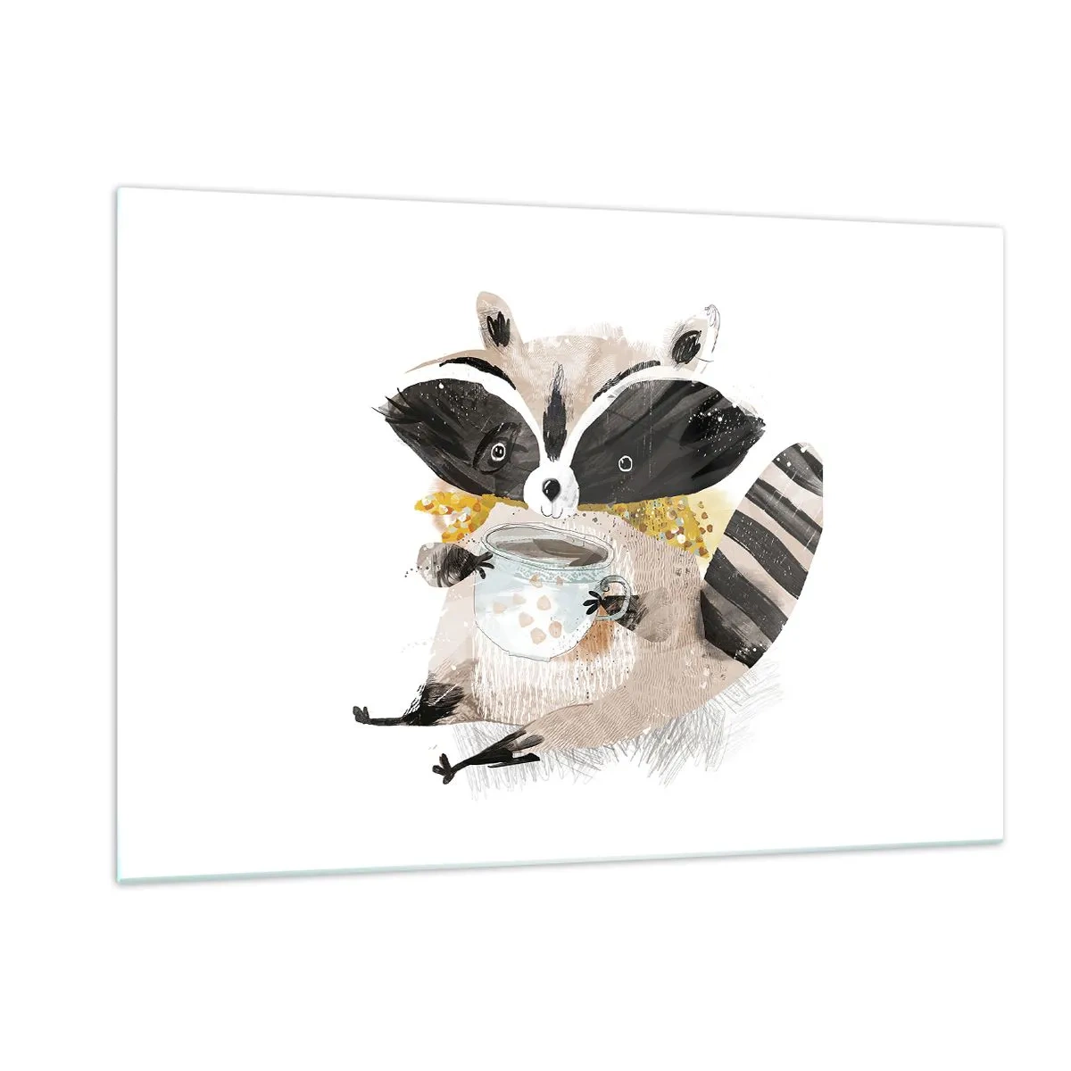 Obraz na szkle - Uroczy szop trzymający kubek z napojem - 120x80cm - Mój przyjaciel szop - Nowoczesna dekoracja ścienna do salonu, kuchni i sypialni ARTTOR