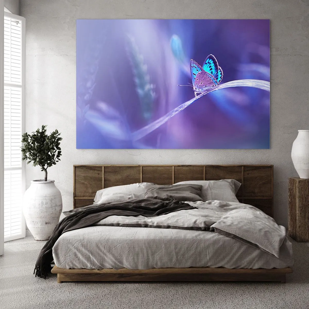 Obraz na szkle - Motyl na tle fioletowego światła - 100x70cm - Klejnot natury - Nowoczesna dekoracja ścienna do salonu, kuchni i sypialni ARTTOR