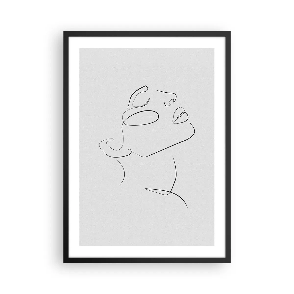 Plakat w czarnej ramie - Minimalistyczny portret kobiety w stylu line art - 50x70cm - Meandry marzenia - Nowoczesna dekoracja ścienna do salonu i sypialni ARTTOR