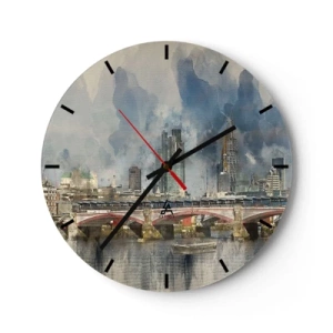 Zegar ścienny - Most i panorama Londynu w stylu akwareli - 30x30cm - Londyn w całej okazałości - Nowoczesna dekoracja ścienna do salonu, kuchni i sypialni ARTTOR