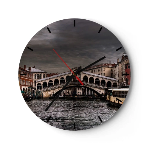 Zegar ścienny - Most Rialto w Wenecji pod pochmurnym niebem - 30x30cm - Obietnica weneckiego wieczoru - Nowoczesna dekoracja ścienna do salonu, kuchni i sypialni ARTTOR