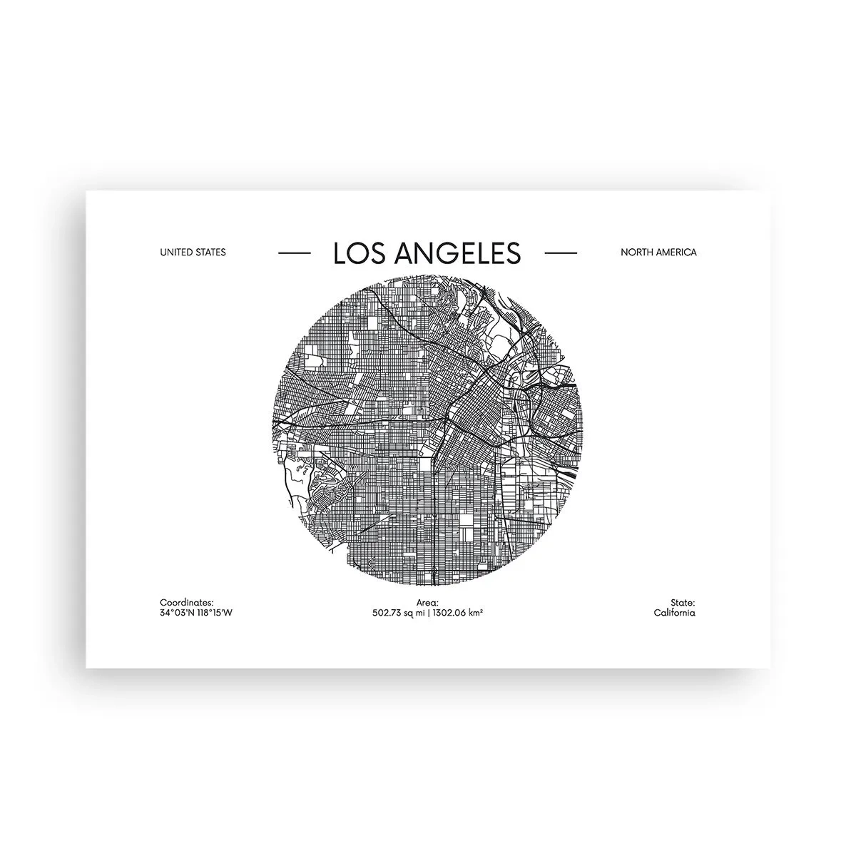 Plakat - Mapa Los Angeles w minimalistycznym, czarno-białym stylu - 100x70cm - Anatomia Los Angeles - Nowoczesna dekoracja ścienna do salonu i sypialni ARTTOR
