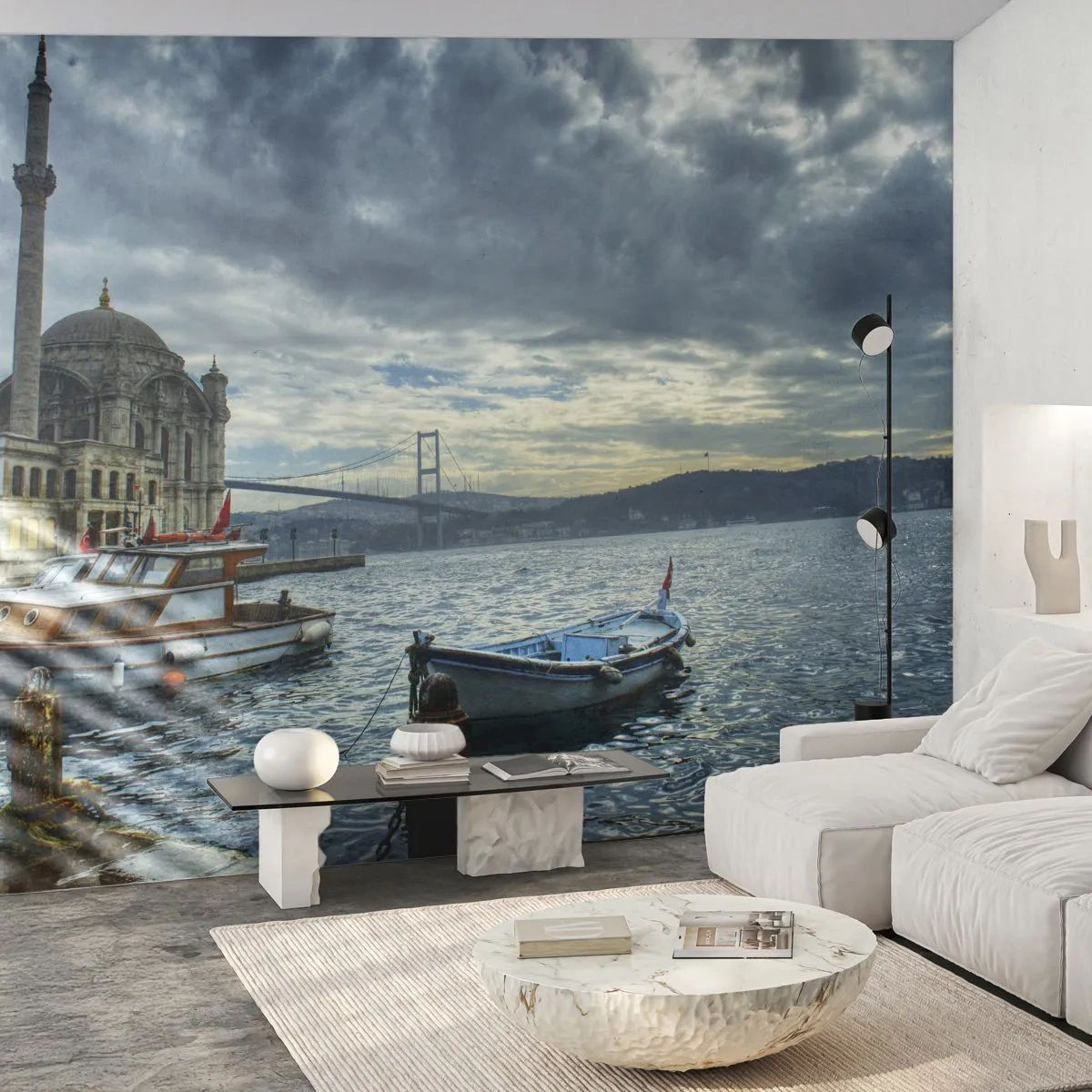 Fototapeta Premium Sand - Widok na most, łodzie i historyczną architekturę nad wodą - 100x70cm - Na granicy światów - Nowoczesna dekoracja ścienna do salonu, kuchni i sypialni ARTTOR