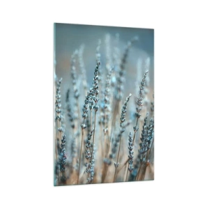 Obraz na szkle - Lawenda na polu w subtelnej pastelowej tonacji - 70x100cm - Pachnący łan - Nowoczesna dekoracja ścienna do salonu i sypialni ARTTOR