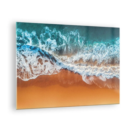 Obraz na szkle - Fale oceanu uderzające o brzeg z lotu ptaka - 70x50cm - Zawsze w parze - Nowoczesna dekoracja ścienna do salonu i sypialni ARTTOR