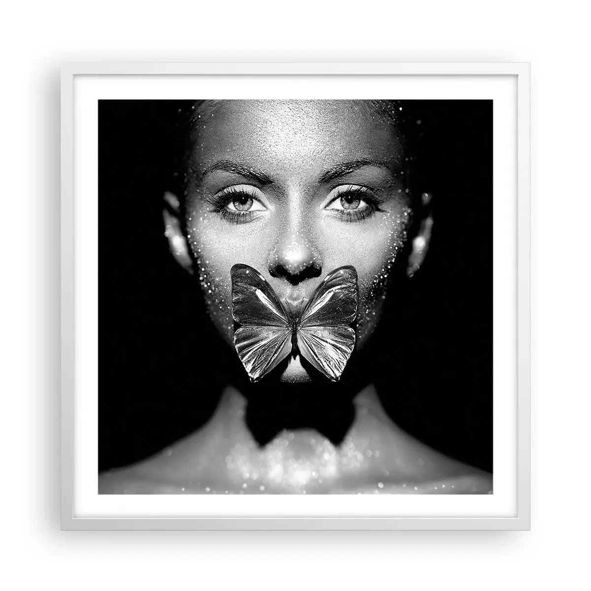 Plakat w białej ramie - Motyli pocałunek - 60x60 cm