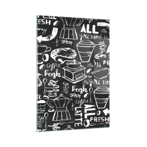 Obraz na szkle - Grafiki kawowe i napisy na czarnym tle w stylu retro - 50x70cm - All you need is… - Nowoczesna dekoracja ścienna do salonu, kuchni i sypialni ARTTOR