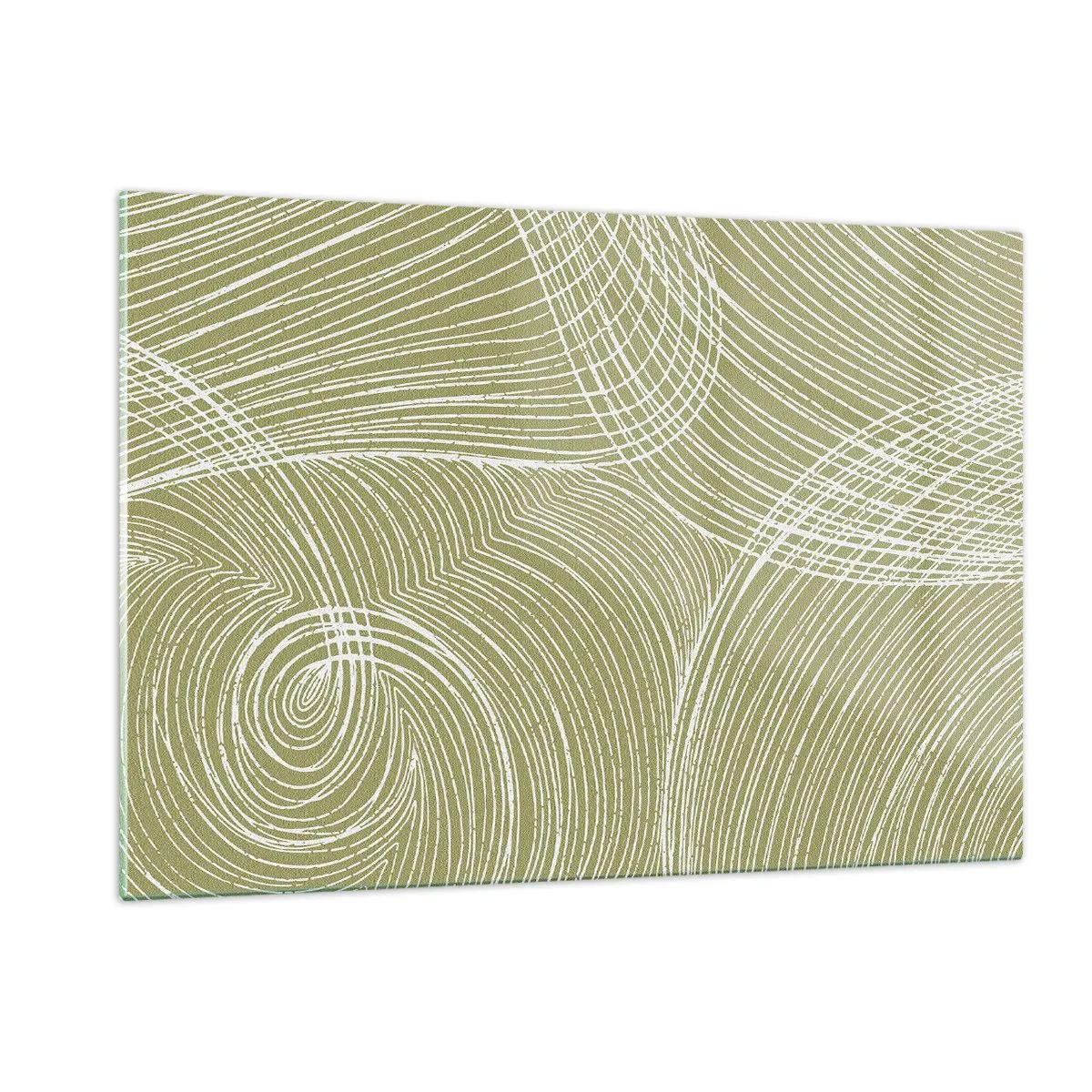 Obraz na szkle - Białe linie tworzące złożoną strukturę na tle oliwkowej zieleni - 120x80cm - Abstrakcja misterna w bieli - Nowoczesna dekoracja ścienna do salonu, kuchni i sypialni ARTTOR