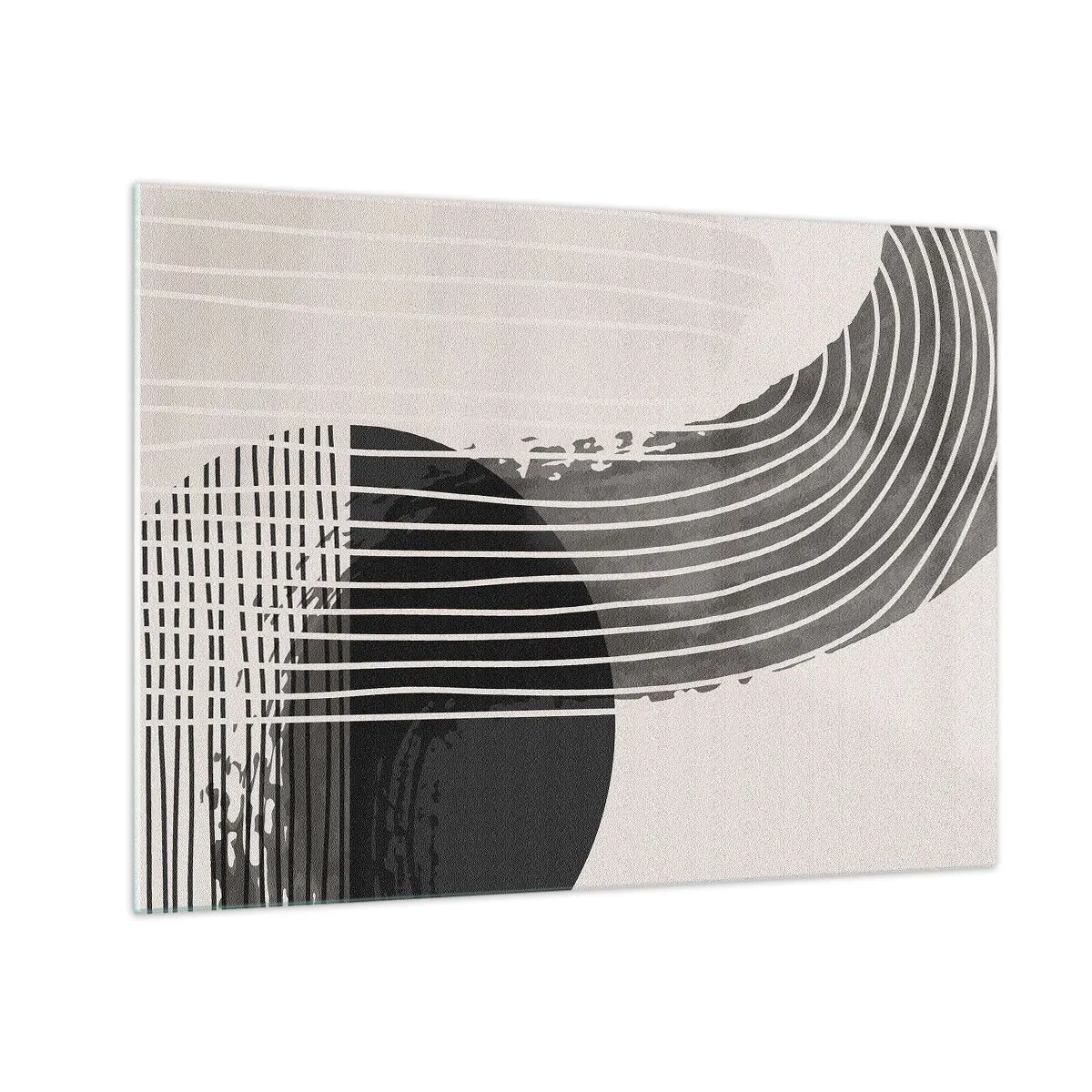 Obraz na szkle - Czarno-biała abstrakcja z liniami i geometrycznymi kształtami - 70x50cm - Tam i z powrotem - Nowoczesna dekoracja ścienna do salonu i sypialni ARTTOR