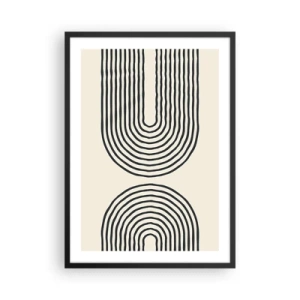 Plakat w czarnej ramie - Abstrakcyjny wzór z liniami tworzącymi symetryczne łuki w stylu minimalistycznym - 50x70cm - Już za chwilę… - Nowoczesna dekoracja ścienna do salonu i sypialni ARTTOR