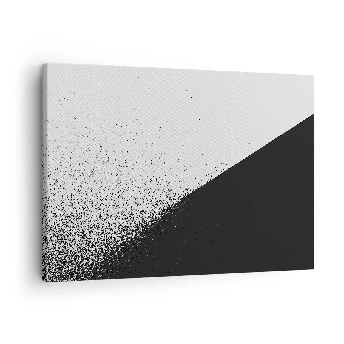 Obraz na płótnie - Minimalistyczna abstrakcja w czerni i bieli z rozproszonymi kropkami - 70x50cm - Coraz szybciej, coraz więcej - Nowoczesna dekoracja ścienna do salonu i sypialni ARTTOR