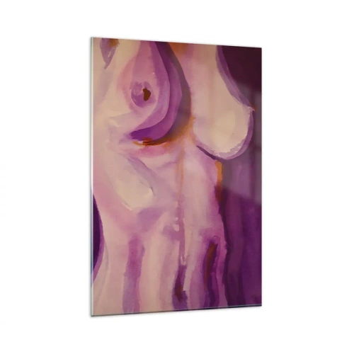 Obraz na szkle - Abstrakcyjna interpretacja kobiecej sylwetki w różach i fioletach - 80x120cm - Oda do kobiecości - Nowoczesna dekoracja ścienna do salonu i sypialni ARTTOR