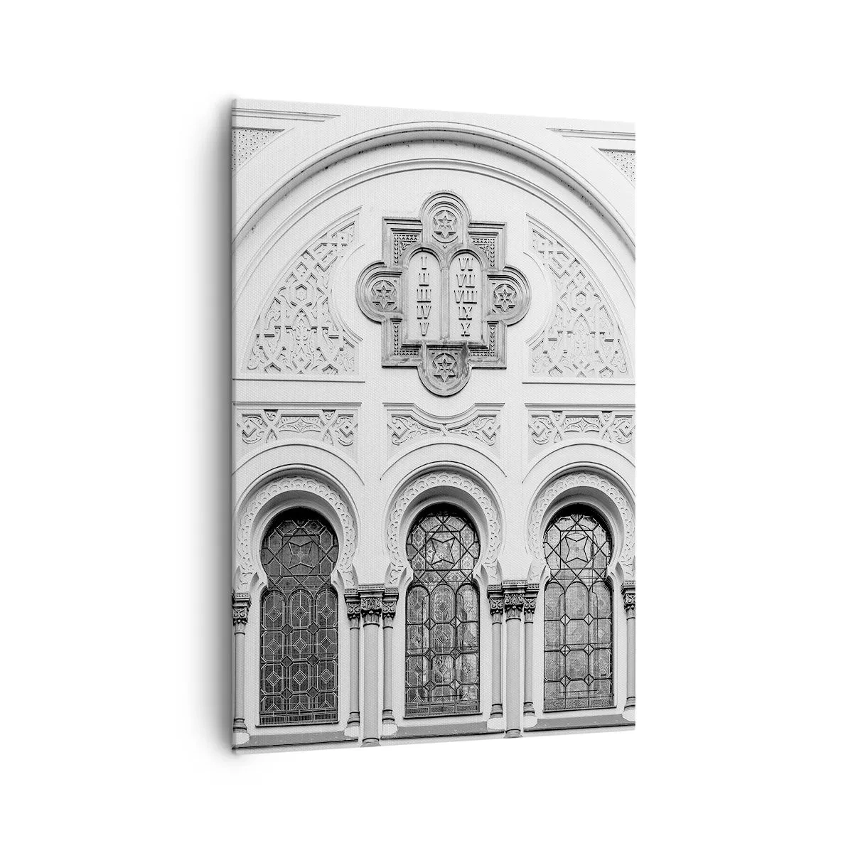 Obraz na płótnie - Architektoniczne detale fasady w monochromatycznym stylu - 70x100cm - Na pograniczu kultur - Nowoczesna dekoracja ścienna do salonu i sypialni ARTTOR